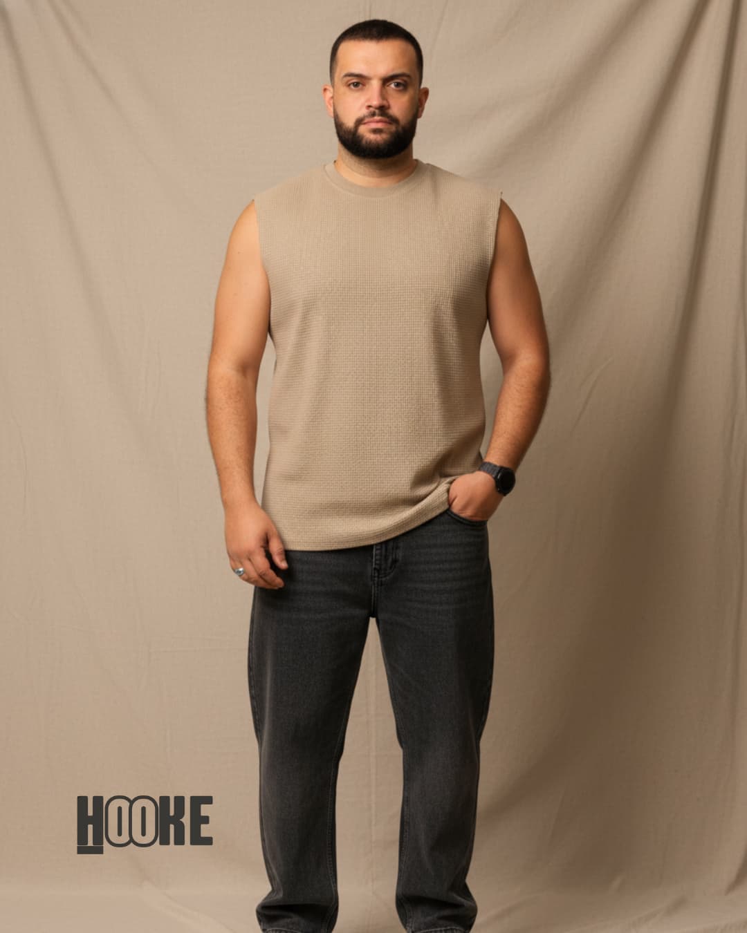 Regata Canelada Masculina Areia Sand em Algodão com elastano e modelagem ajustada ao corpo - Hooke Store